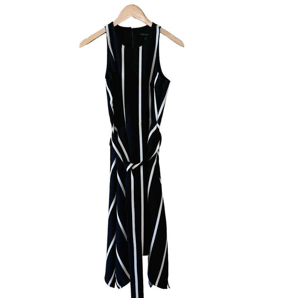 Banana Republic Striped Asymmetrical Hem Sleeveless Dress 6 Petite Black White - Picture 2 of 11